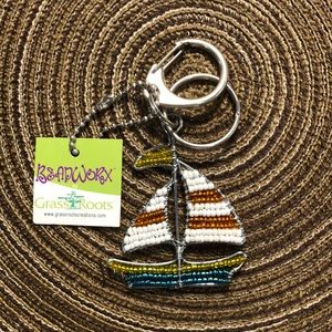 Grass Roots Beaded Keyring Sailboat
